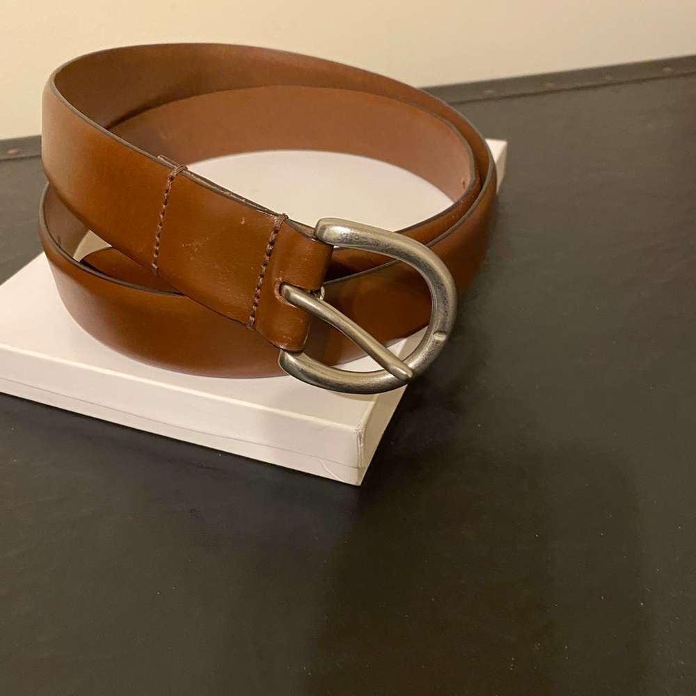 Polo by Ralph Lauren Tan Leather Belt with Silver Buckle, Men’s, Size 42/105